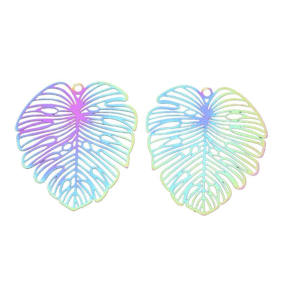 3342 50 Pcs 201 Stainless Steel Monstera Leaf Shaped Charms Laminate